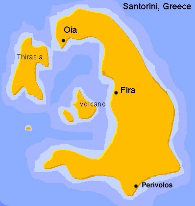 Map of Santorini, Greece