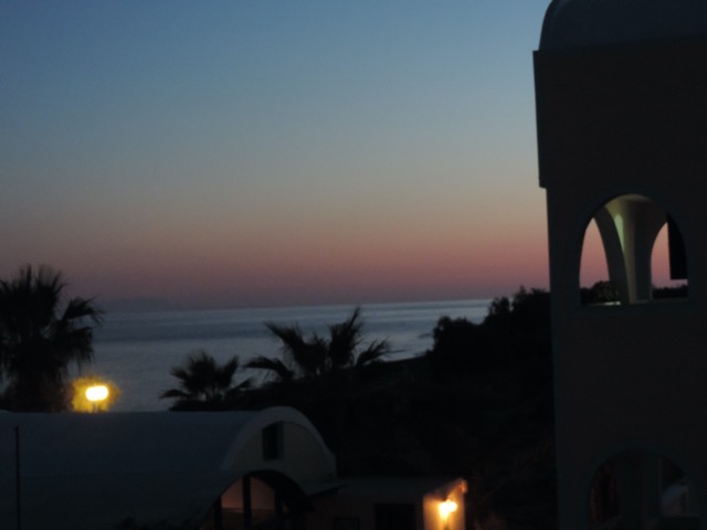 Enjoying the sunset from the balcony at Perivolos