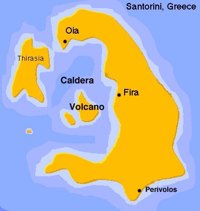 Santorini was once a round single volcano island - maybe lost Atlantis?