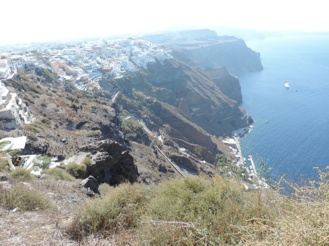 The Caldera is lined with cliffs with harbors only for small boats.