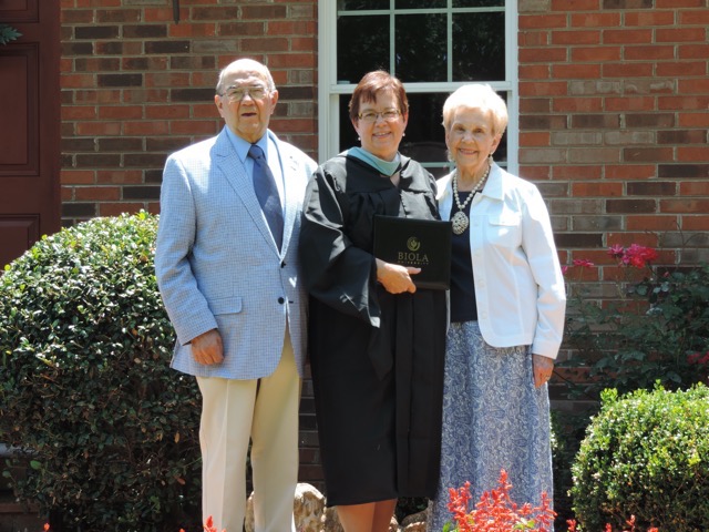 Katy with Bob and Harriet in 2016, Biola MA graduation