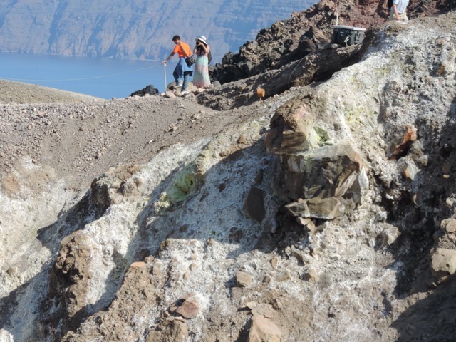 Sulfur gasses still come out and leave a white crust