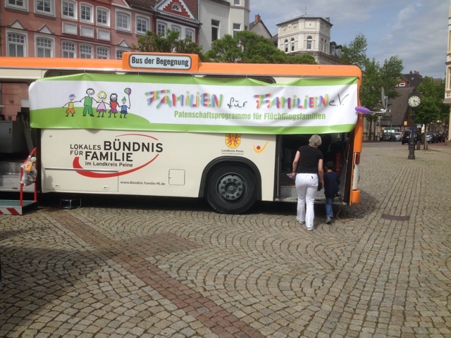 Info bus on the plaza downtown Peine